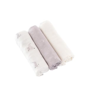 Träumeland - Serviette en gaze Hophop Bunny gris Lot de 3, 80 x 80 cm