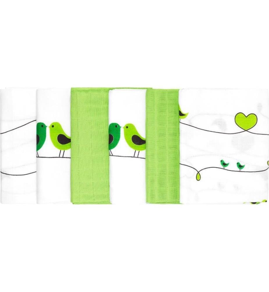 MAKIAN - Mulltuch 6-er Set 80 x 80 cm Grün und Weiss Vögel