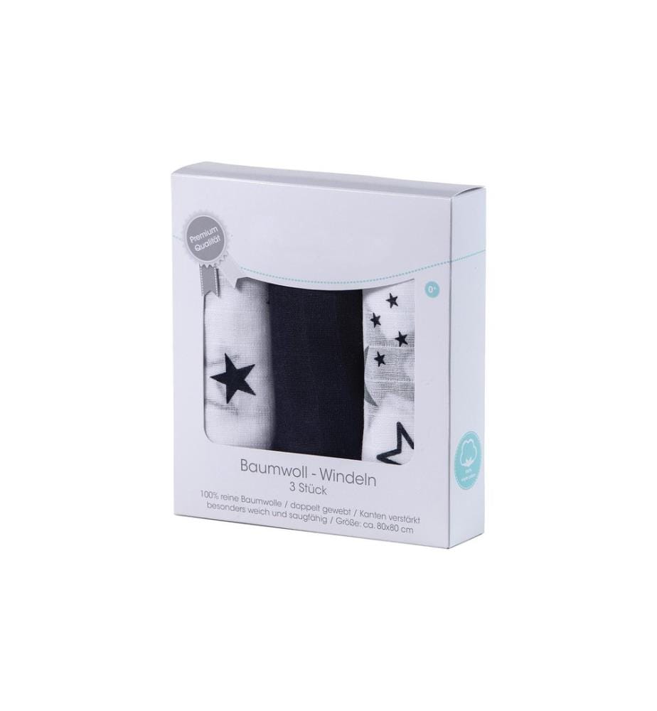 MAKIAN - Serviette en gaze 3-er Set 80 x 80 cm Étoiles bleues et blanches