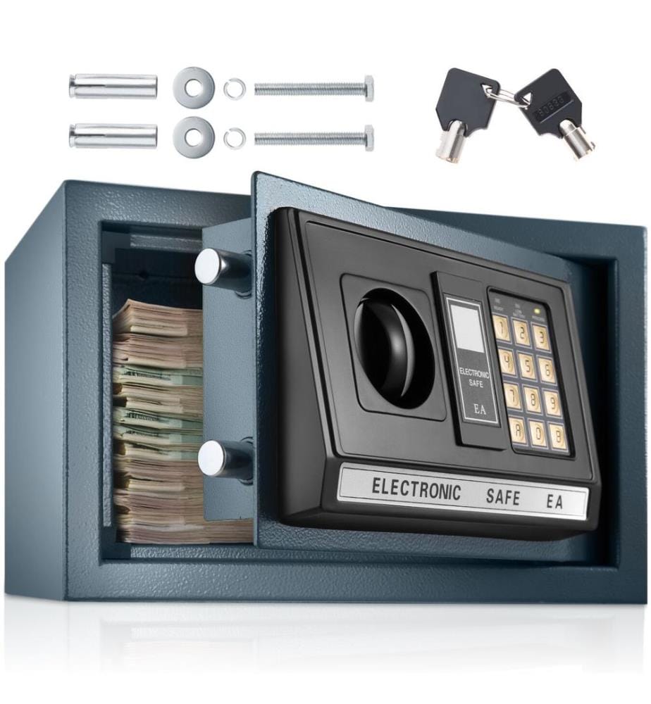Safe - electronic with double bolt locking system, LED display, code and keys, 20 x 31 x 22 cm - black