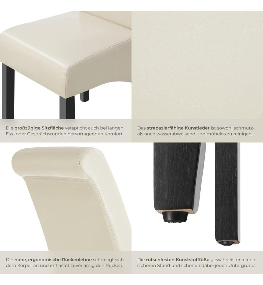 Esszimmerstuhl aus massivem Hartholz - creme, 2er Set