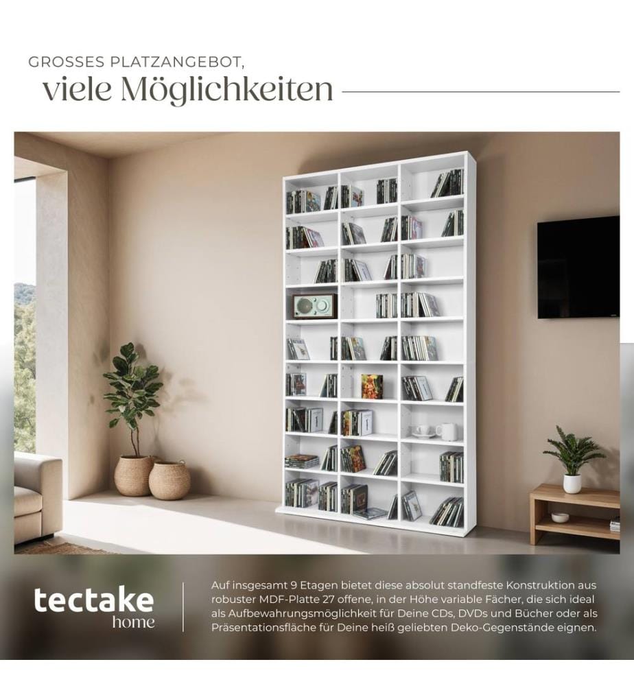 Étagère bibliothèque Christel 180 x 102 x 23,5 cm - blanc