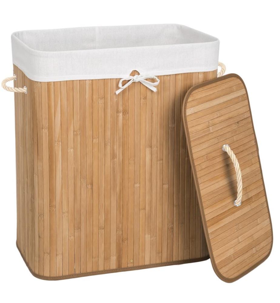 Panier à linge bambou rectangulaire - 100 L, beige