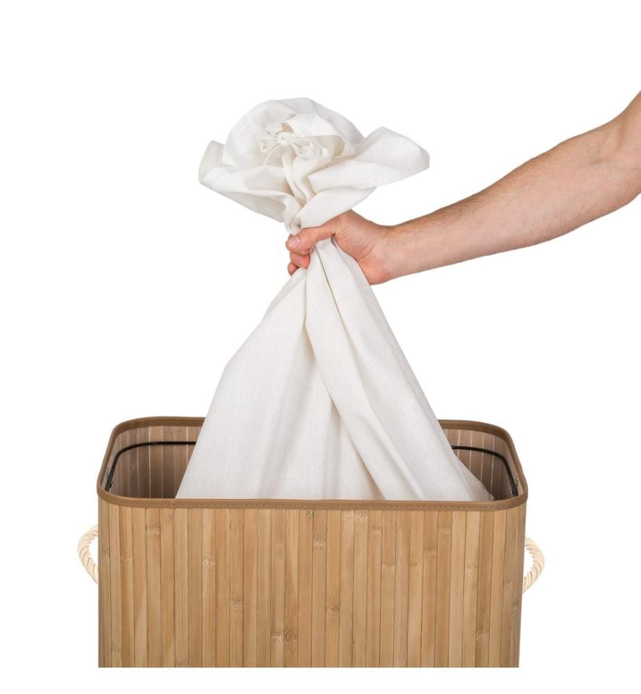 Panier à linge bambou rectangulaire - 100 L, beige