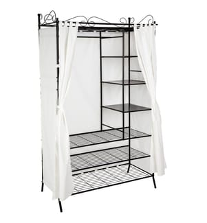 Wardrobe - 3 large and 3 small compartments, fabric curtain with fastener - black