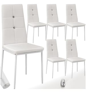 Esszimmerstühle, Kunstleder mit Glitzersteinen - weiss, 6er Set