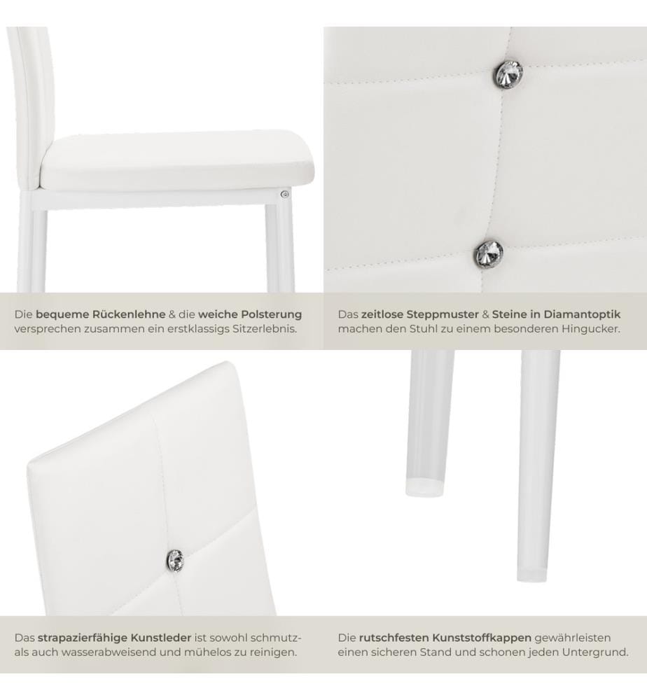 Lot de chaises avec strass - blanc, Lot de 4