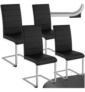 Chaises de Salle à Manger BETTINA Rembourrées Pieds en métal Argentés Design Moderne - noir, Lot de 4