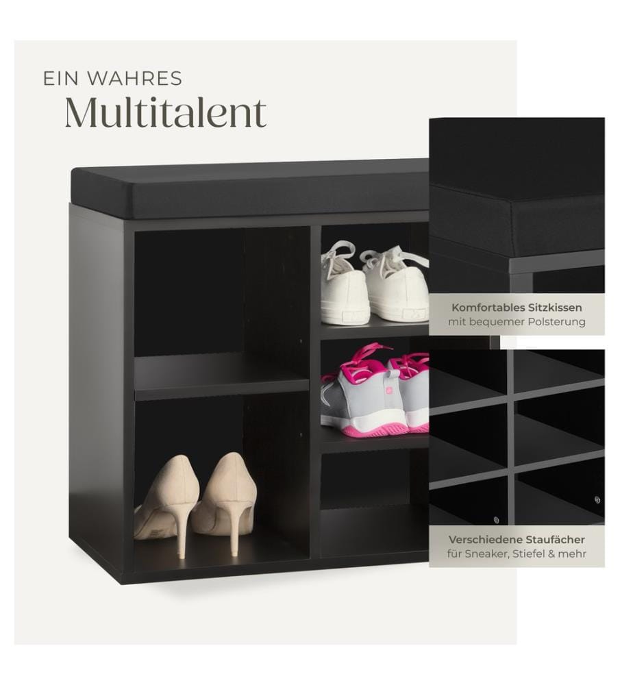 Meuble à chaussures Banc de rangement avec coussin d'assise 103,5x48x30 cm - noir