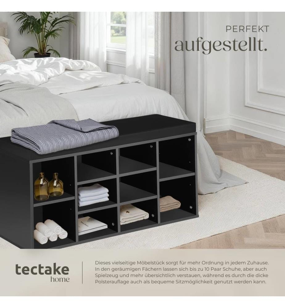Meuble à chaussures Banc de rangement avec coussin d'assise 103,5x48x30 cm - noir