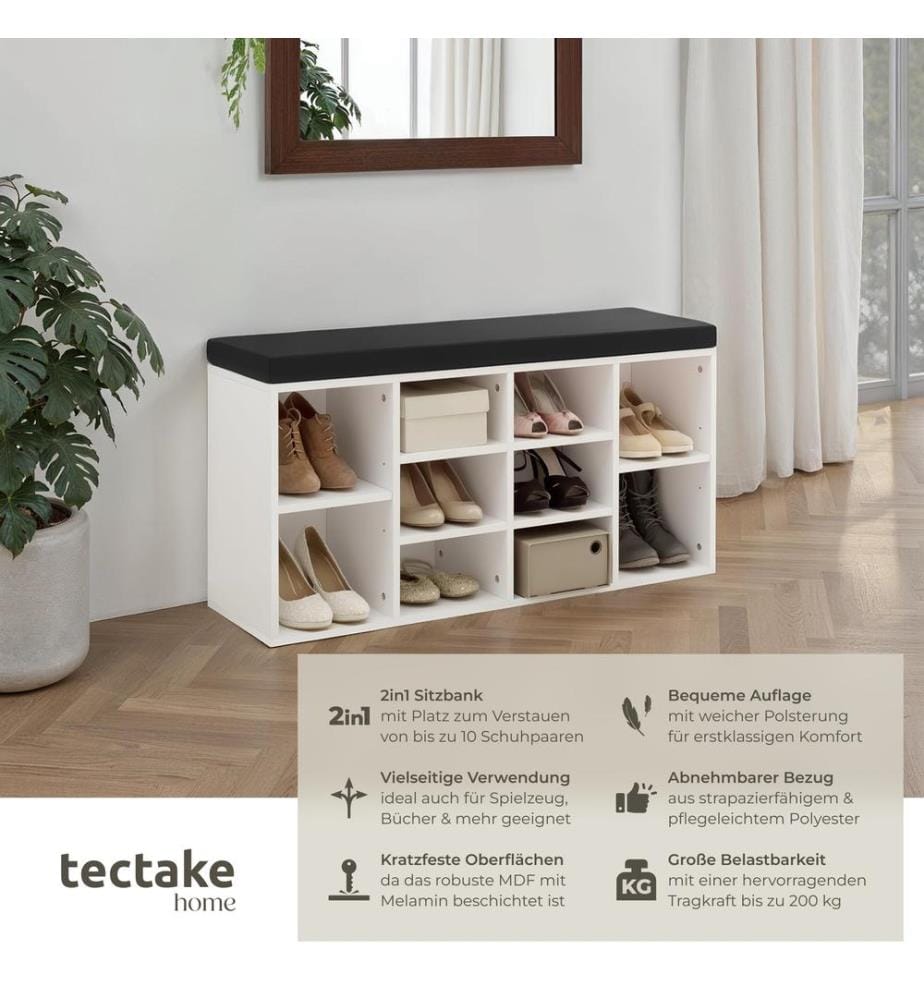 Meuble à chaussures Banc de rangement avec coussin d'assise 103,5x48x30 cm - noirblanc