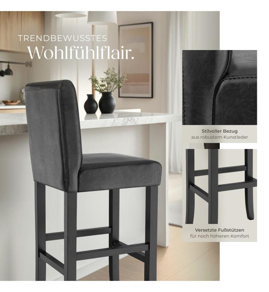 Barhocker aus Kunstleder - schwarz, 2er Set
