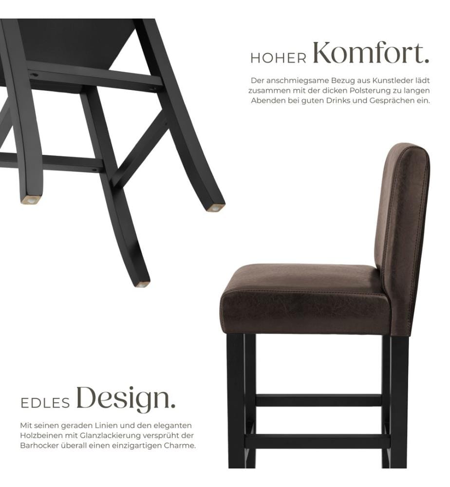Barhocker aus Kunstleder - braun, 4er Set