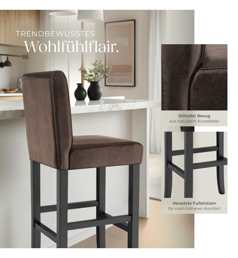 Barhocker aus Kunstleder - braun, 4er Set
