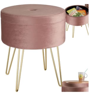 Tabouret avec coffre de rangement aspect velours transformable AVA - rose