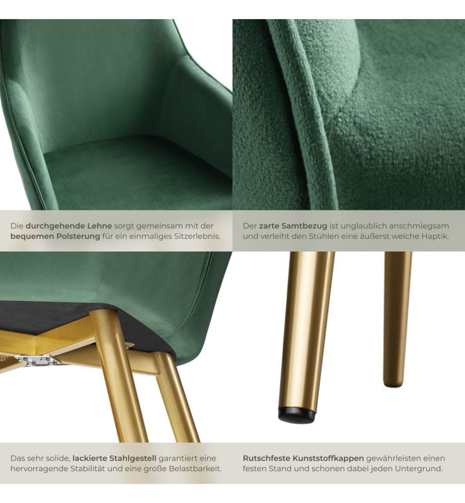 Chaise MARILYN Effet velours style scandinave - vert foncéor, Lot de 2