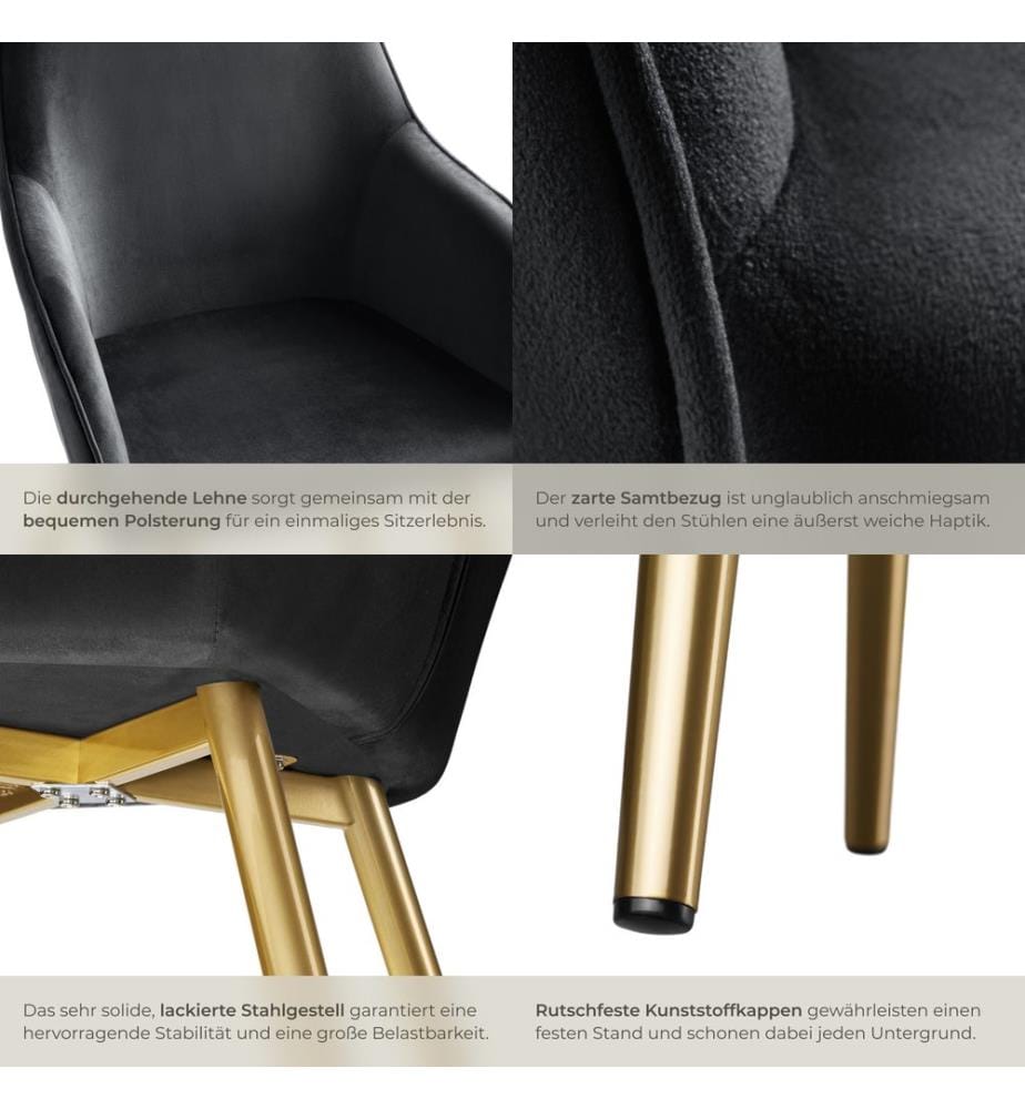 Stuhl Marilyn Samtoptik, goldene Stuhlbeine - schwarzgold, 2er Set