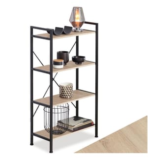 Etagère bibliothèque LEEDS style industriel 67,5 x 31,5 x 121,5 cm - Bois clair industriel, Chêne Sonoma