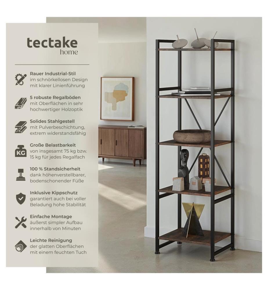Regal Manchester 47,5x34,5x151,5 cm - Industrial Holz dunkel, rustikal