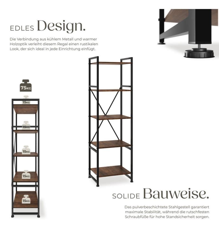 Regal Manchester 47,5x34,5x151,5 cm - Industrial Holz dunkel, rustikal