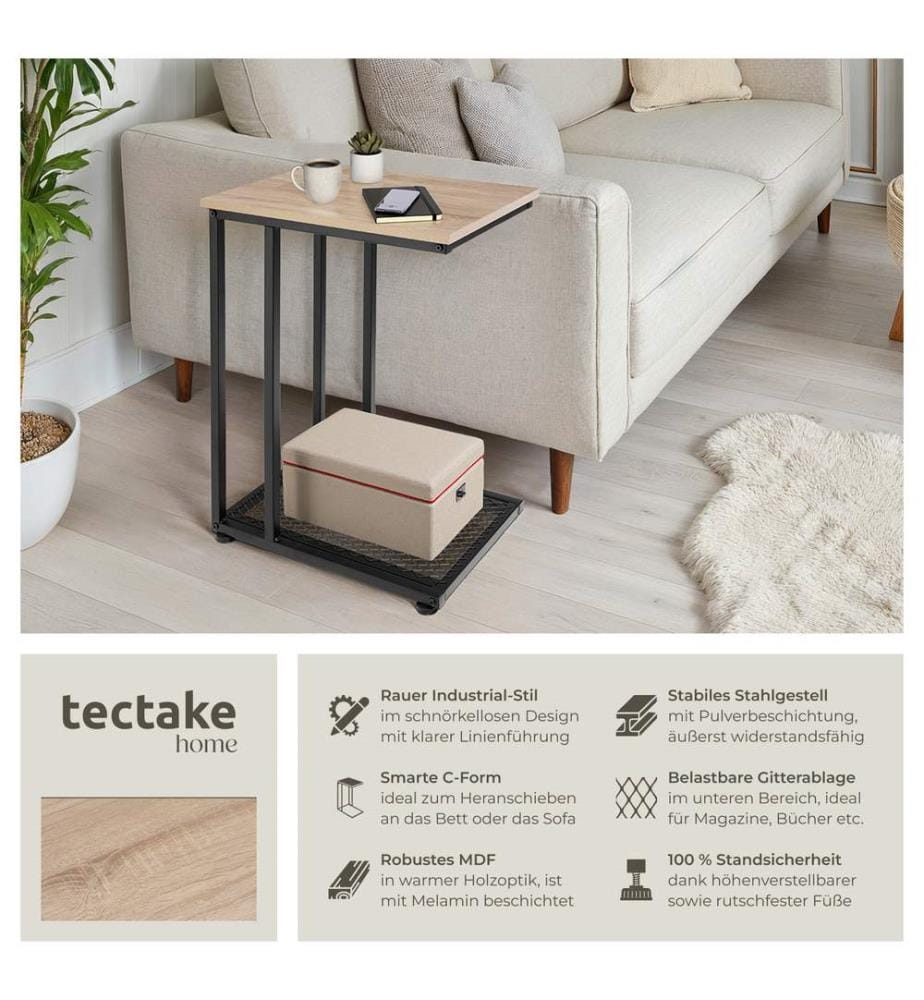 Table d'appoint ETON 48x35x66 cm - Bois clair industriel, Chêne Sonoma