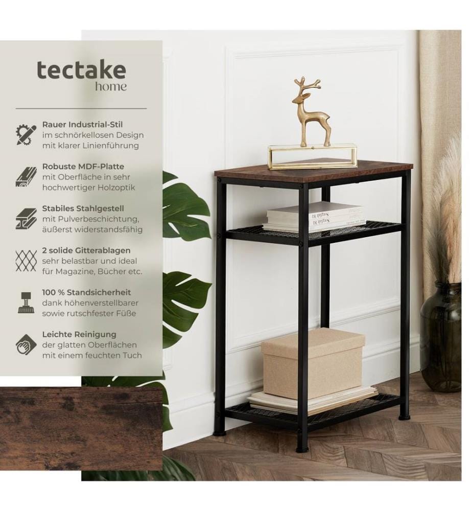 Table d'appoint YORK 45,5x36x75,5 cm - Bois foncé industriel, rustique