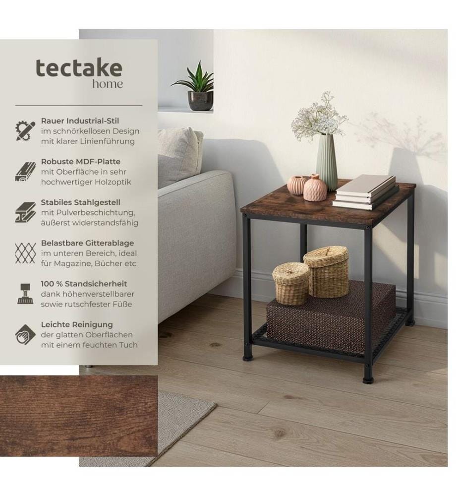 Table d'appoint DERBY 45,5x45,5x55,5 cm - Bois foncé industriel, rustique