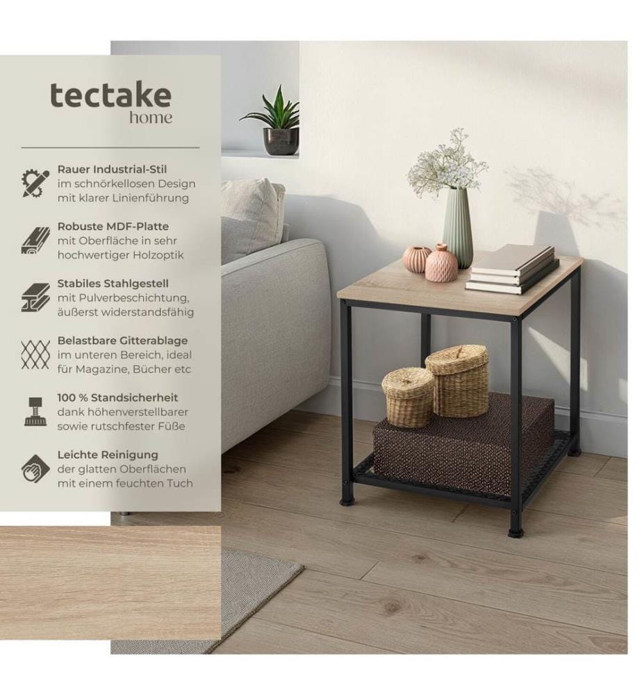Table d'appoint DERBY 45,5x45,5x55,5 cm - Bois clair industriel, Chêne Sonoma