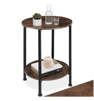 Bedside Table Ballina -industrial style, round with 2 shelves, 45 x 64 cm - Industrial wood dark, rustic