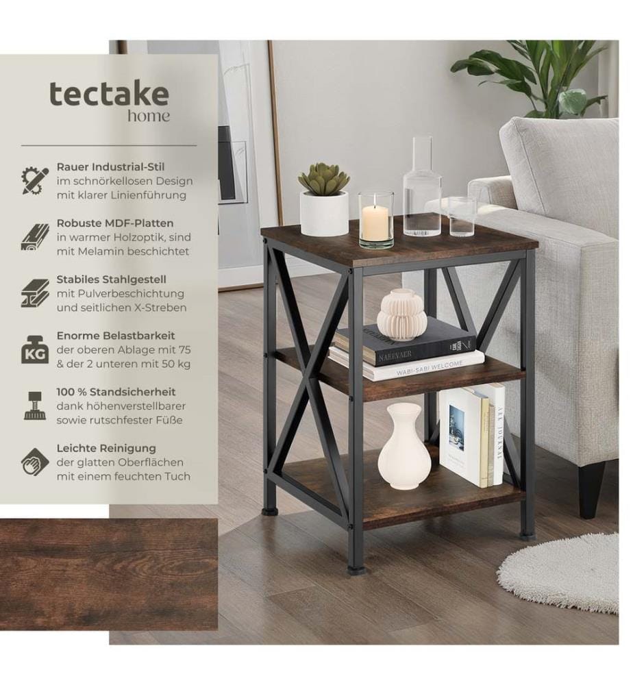 Beistelltisch Nottingham 40,5x40,5x60,5 cm - Industrial Holz dunkel, rustikal