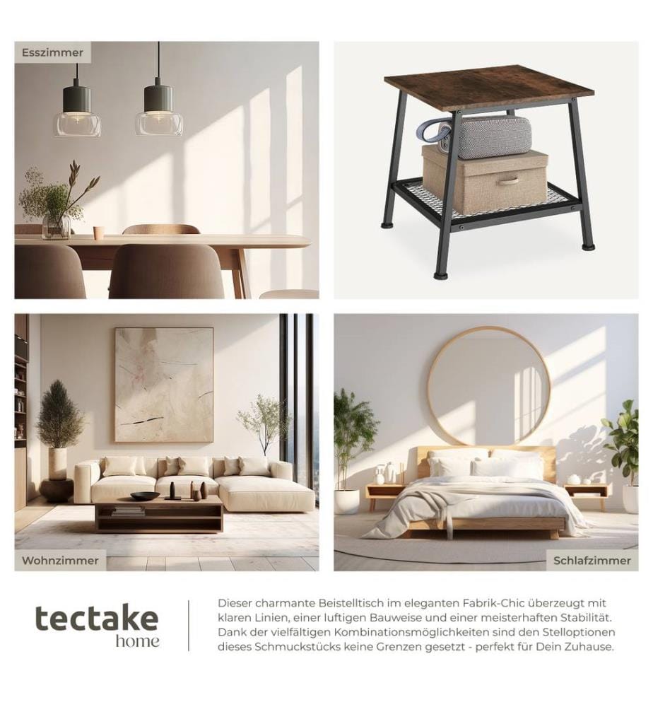 Beistelltisch Bedford 45,5x45x47 cm - Industrial Holz dunkel, rustikal