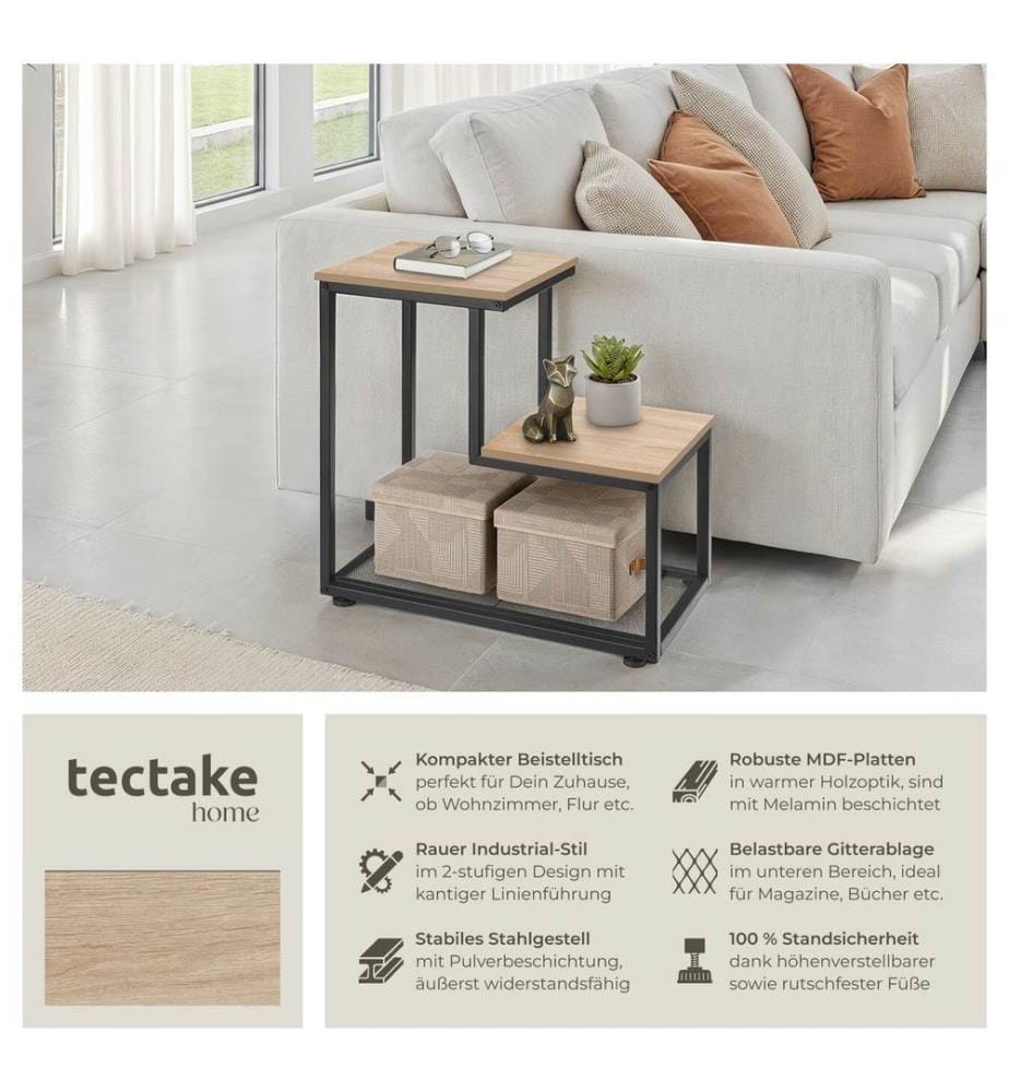 Beistelltisch Halifax 60,5x35,5x60,5 cm - Industrial Holz hell, Eiche Sonoma