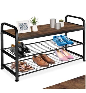 Étagère à chaussures SOUTHAMPTON 91x36x55 cm - Bois foncé industriel, rustique