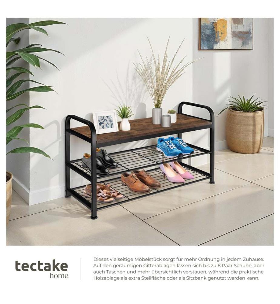 Étagère à chaussures SOUTHAMPTON 91x36x55 cm - Bois foncé industriel, rustique