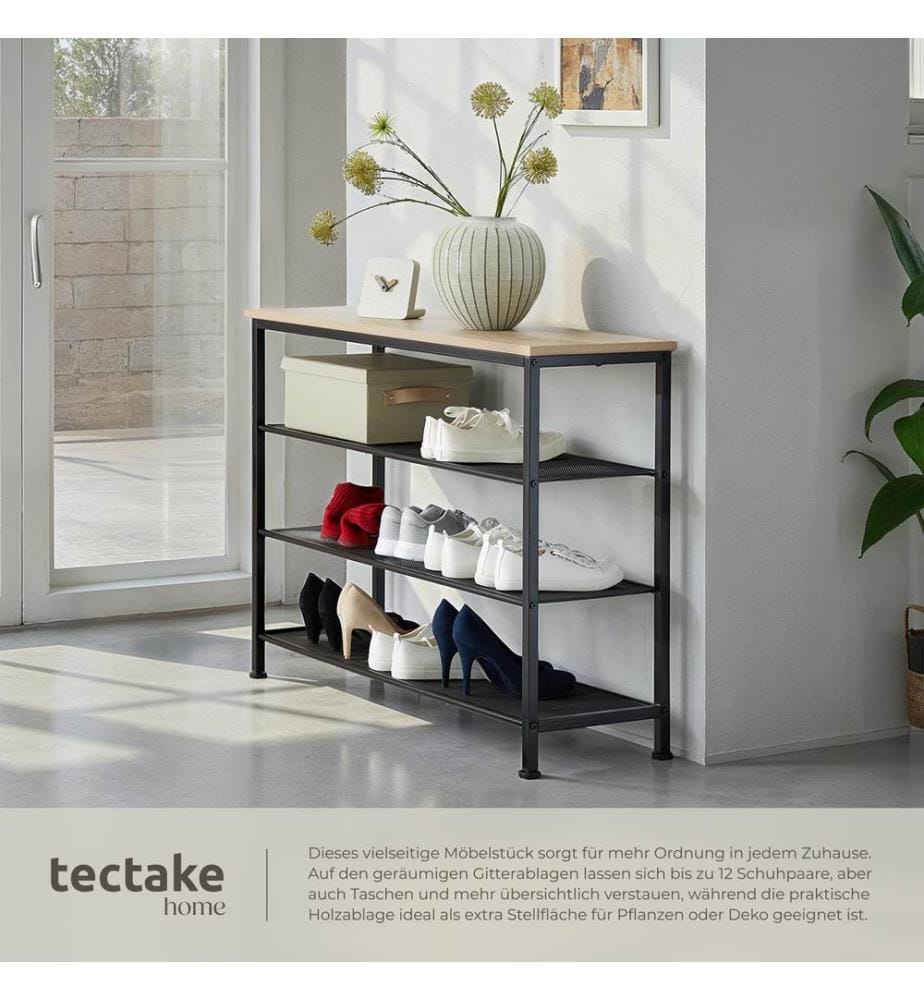 Étagère à chaussures PORTSMOUTH 100x30,5x72,5 cm - Bois clair industriel, Chêne Sonoma