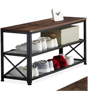 Étagère à chaussures BLACKPOOL 101x30,5x45,5 cm - Bois foncé industriel, rustique