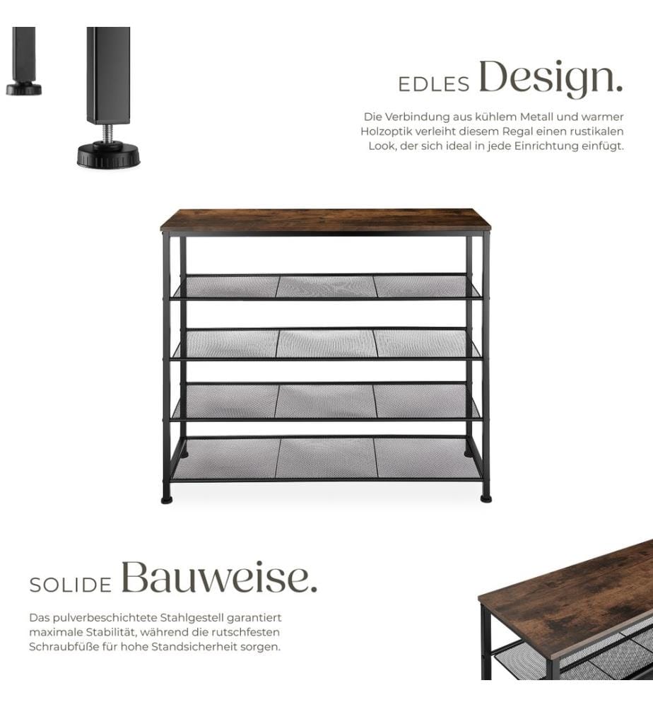Schuhregal Sheffield 100x30,5x93 cm - Industrial Holz dunkel, rustikal