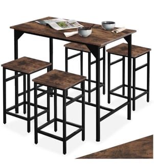 Set tavolo da bar Edimburgo 4 1 - Legno industriale scuro, rustico