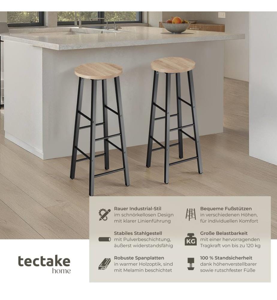 2 Barhocker Keynes - Industrial Holz hell, Eiche Sonoma