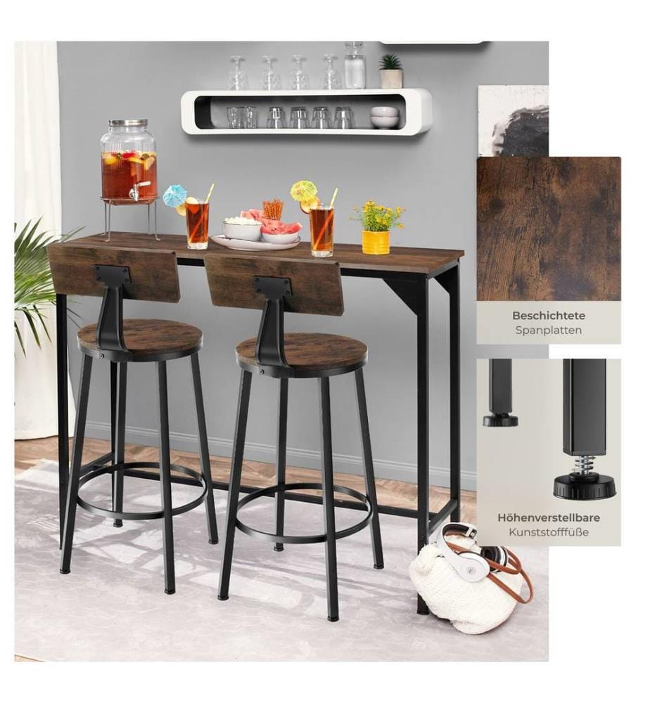 2 Barhocker Poole - Industrial Holz dunkel, rustikal