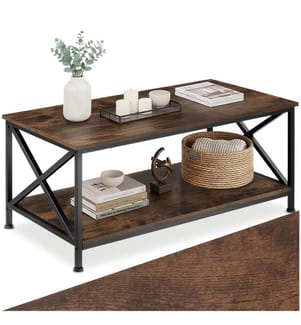Coffee Table Pittsburgh - rectangular, with storage shelf - Industrial wood dark, rustic