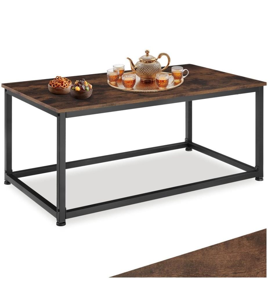 Coffee Table Lynch - rectangular with height-adjustable plastic feet - Industrial wood dark, rustic