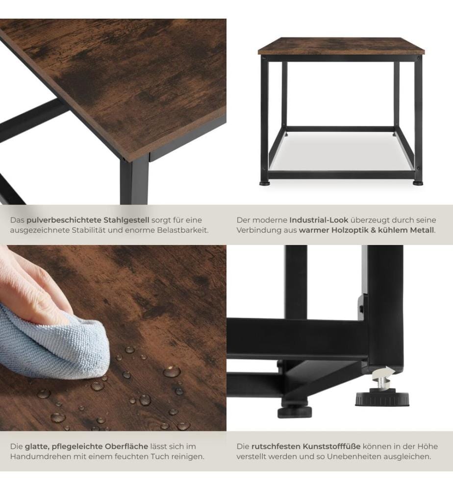 Coffee Table Lynch - rectangular with height-adjustable plastic feet - Industrial wood dark, rustic