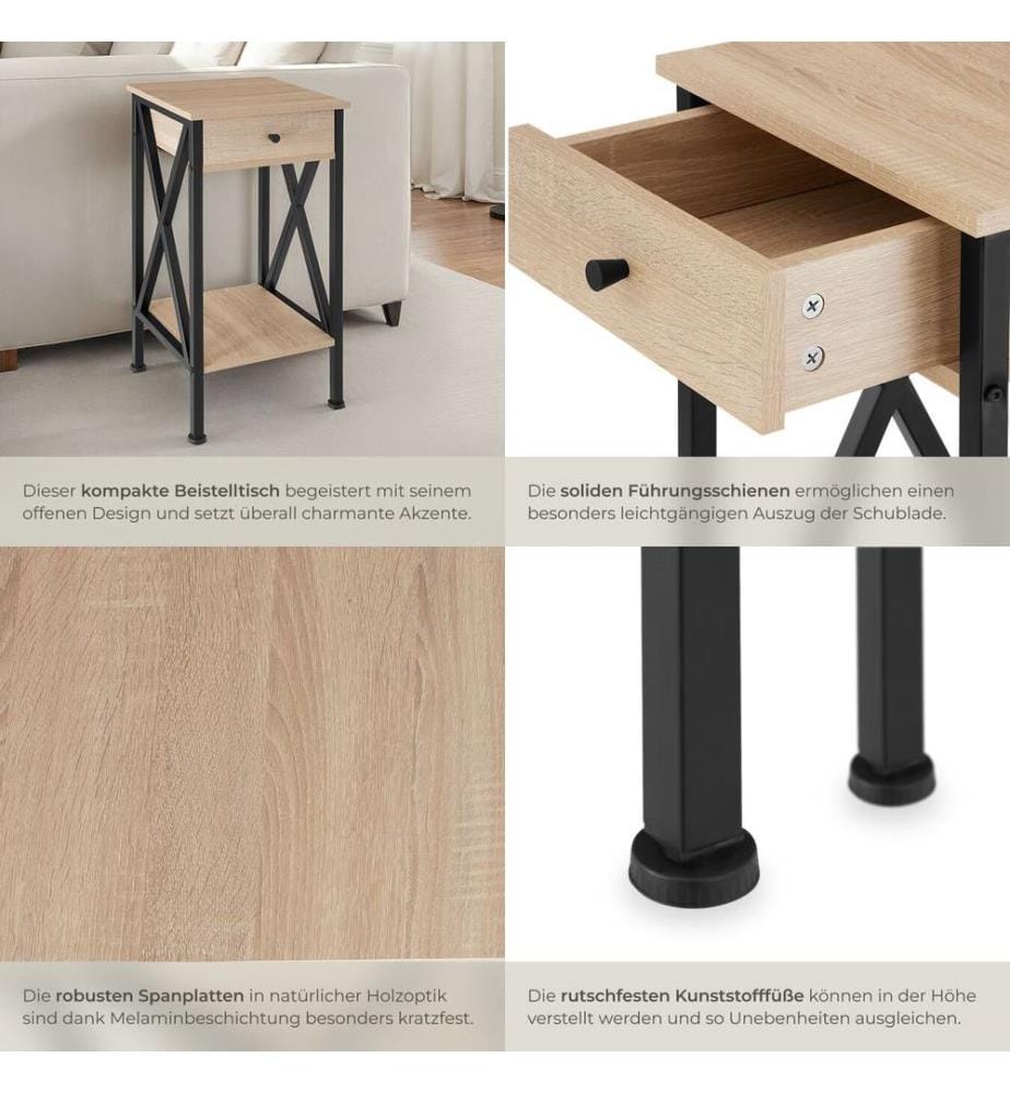 Beistelltisch Dayton 35x35x70,5 cm - Industrial Holz hell, Eiche Sonoma