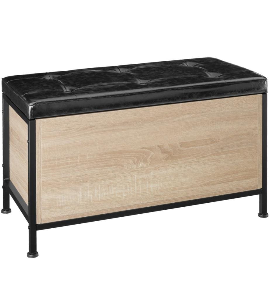 Gepolsterte Sitztruhe Calico 81,5x41,5x50,5 cm - Industrial Holz hell, Eiche Sonoma