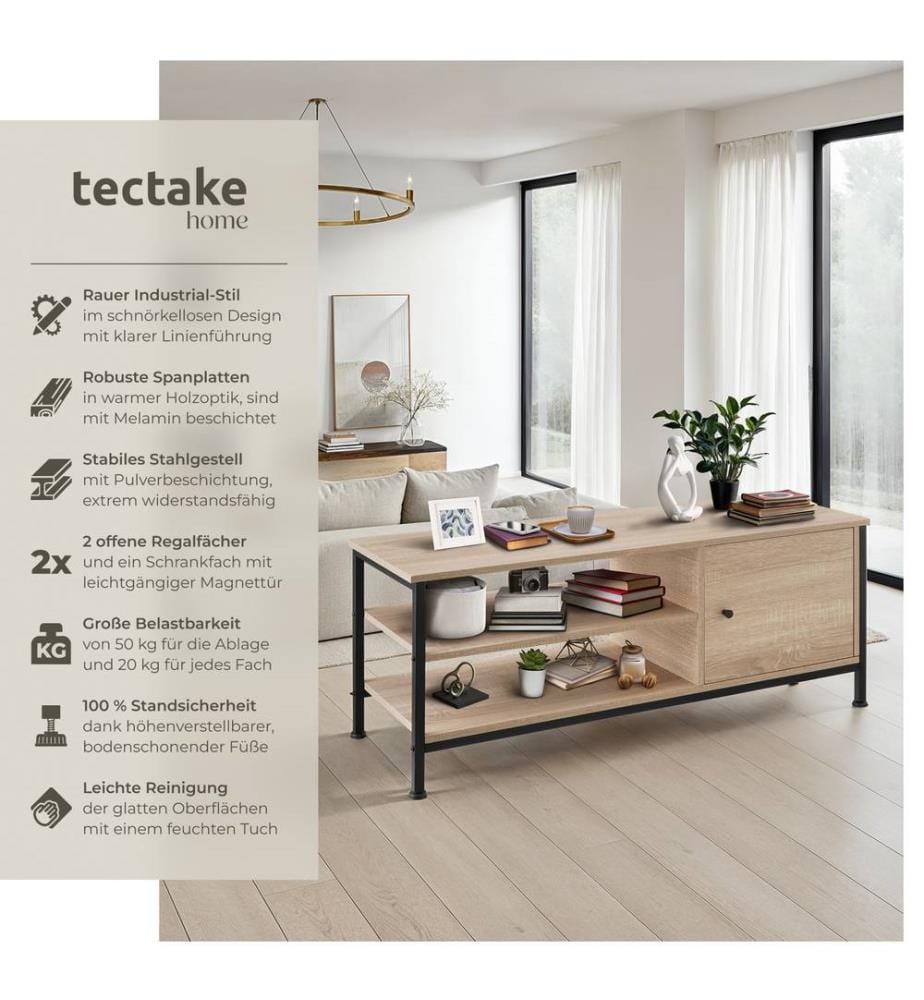 Meuble bas Durban 110x40x45,5 cm - Bois clair industriel, Chêne Sonoma
