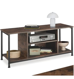 Meuble bas avec quatre compartiments ouverts et une étagère variable - 110 cm, Bois foncé industriel, rustique