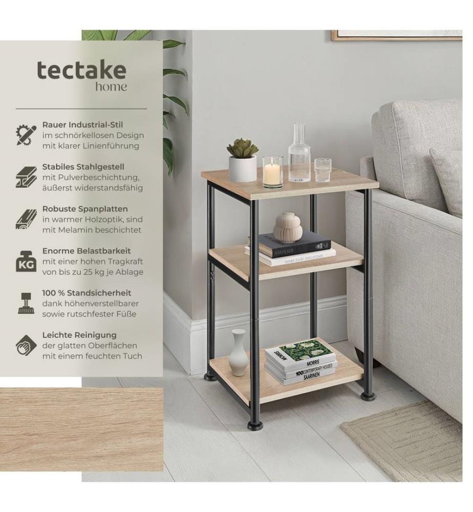 Beistelltisch Memphis 34x30x59 cm - Industrial Holz hell, Eiche Sonoma