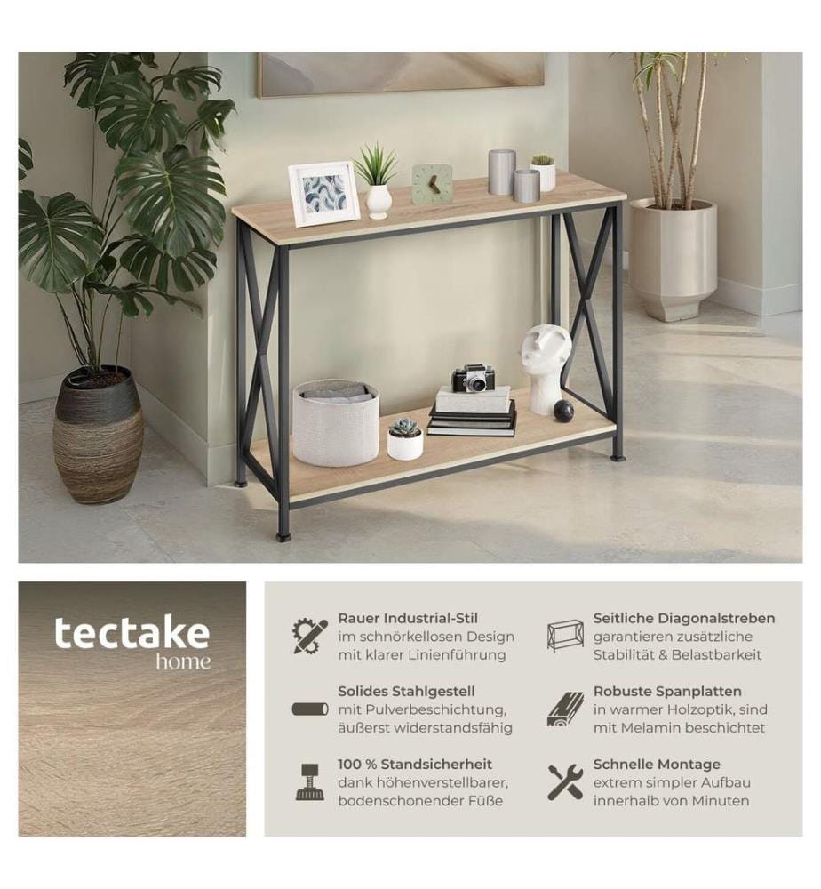 Konsolentisch Tacoma 100x35x80,5 cm - Industrial Holz hell, Eiche Sonoma