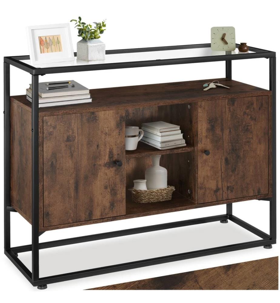 Buffet Oldham 100 x 38 x 80,5 cm - Bois foncé industriel, rustique